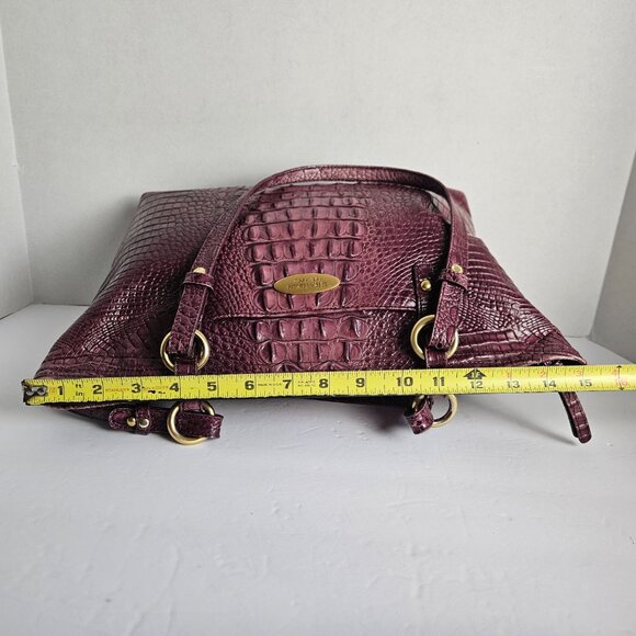 Brahmin Asher Melbourne Medium Maroon Croco Embossed Leather Shoulder Bag - Picture 8 of 16